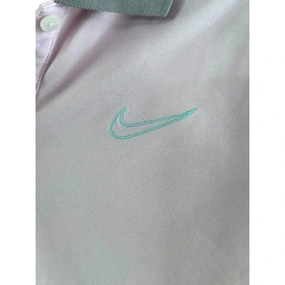 Nike Golf Dri-Fit pink White Short Sleeve Button Up Polo Shirt Size Medium - Picture 7 of 8
